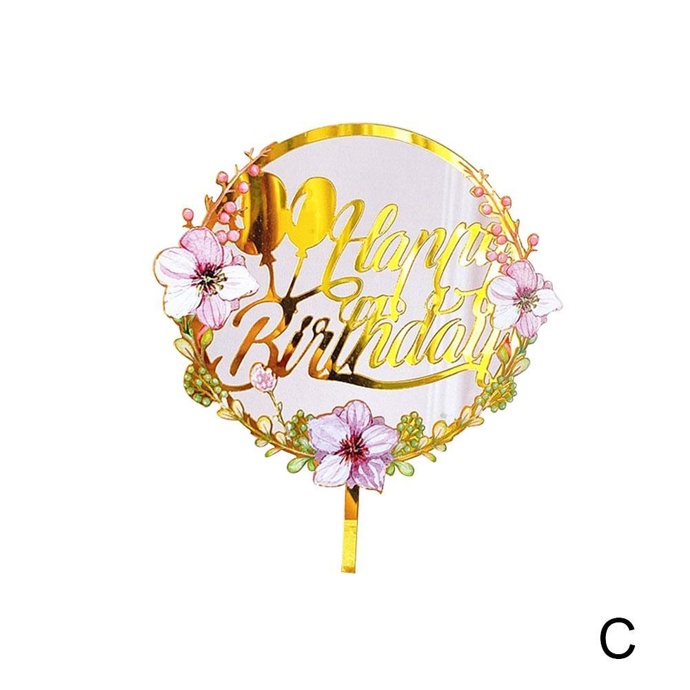 Happy Birthday Cupcake Toppers Colored Flowers Acrylic Baking Dessert Kids Party Decorations Supplies Topper Party Ca R9P5: C