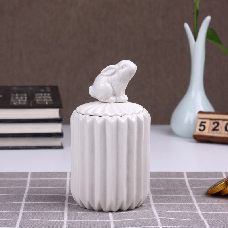 MINI Ceramic Animal Storage Jars Bear Rabbit Cover Spices Candy Tank Container Coffee Jewelry Kitchen Organizer Decoration Craft: 5