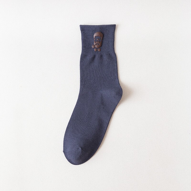 Chaozhu bomull #39 coola tecknade skägg glasögon yuppie ootd manliga strumpor höst vinter crew sox: Marin