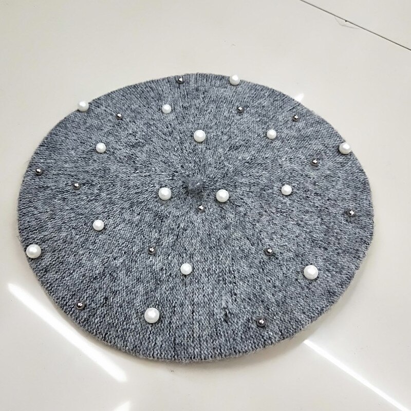 Boina francesa sólida invierno perla lana sombrero mujer dulce gorro esquí gorras amor para chica amiga