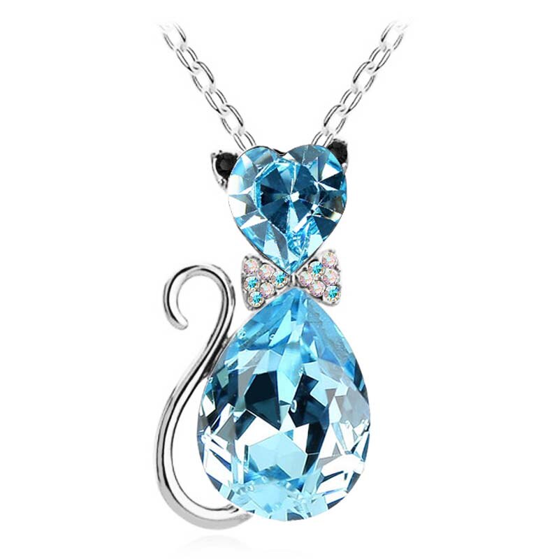 Leuke Kat Hanger Ketting Voor Vrouwen Hart Crystal Sieraden Oostenrijkse Kristal Sleutelbeen Keten Ketting