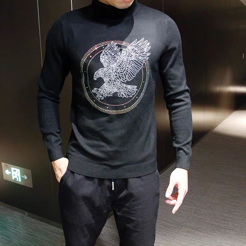 Pull tricoté à strass pour homme, marque décontractée, automne-hiver, style européen et américain