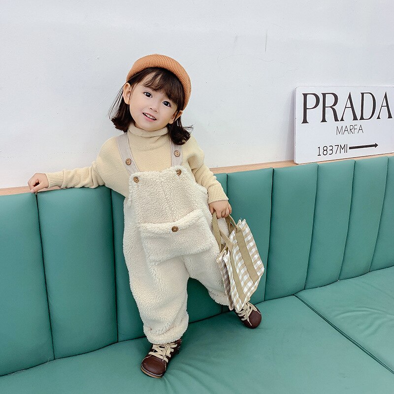automne hiver nouveauté garçons et filles polaire salopette enfants épais dans l'ensemble: beige / 18M