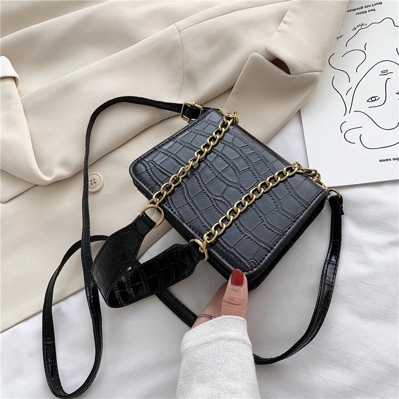 Krokodillemønster pu lær crossbody vesker for kvinner kjede kvinnelige skulder vesker mini vesker reise cross body bag