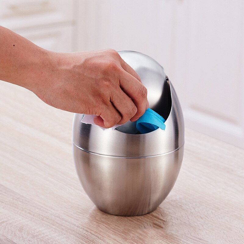 Stainless Steel Small Trash Bin Recycling Cover Table Nordic Bedroom Garbage Bin Kitchen Metal Desk Poubelle Home Garden