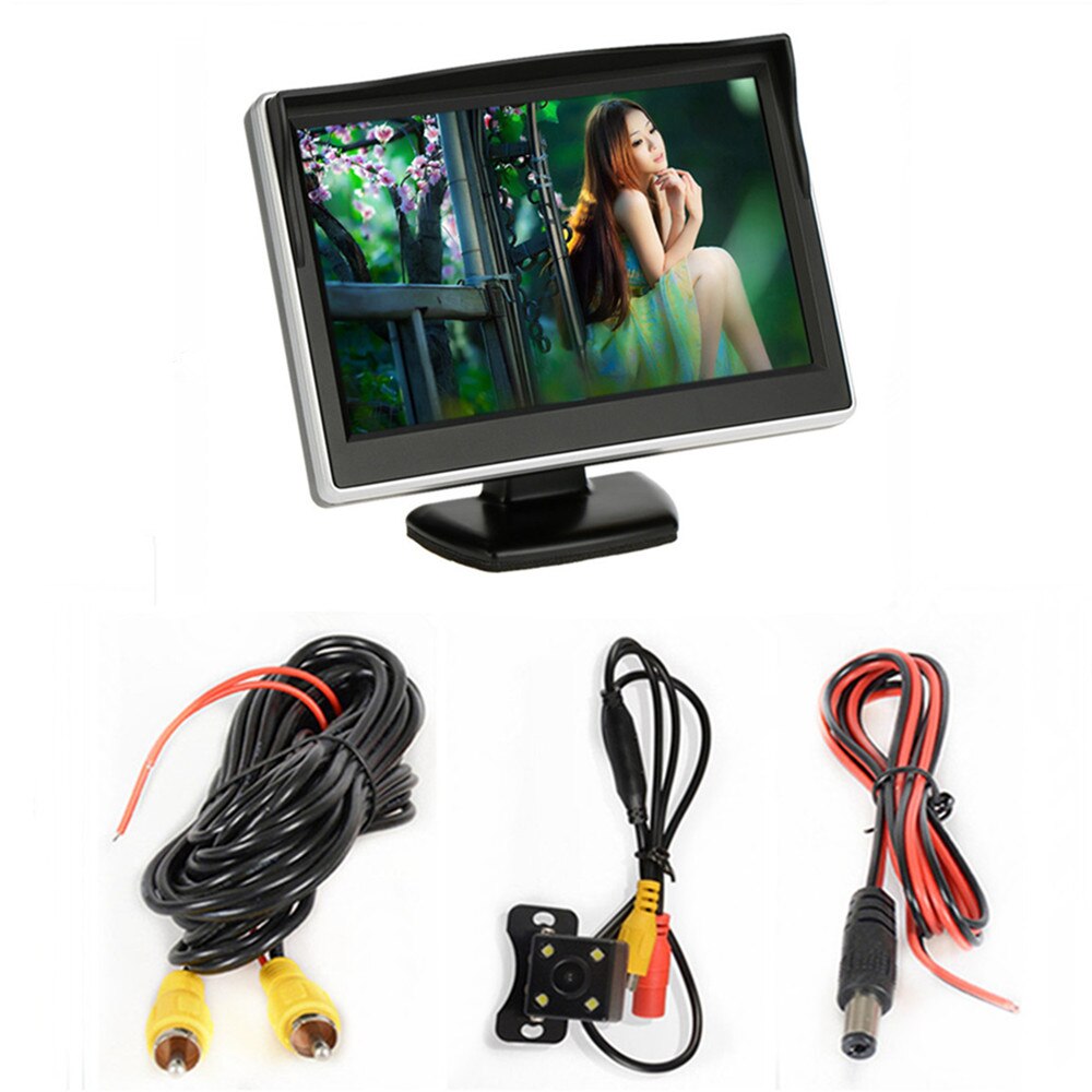 Monitor de coche 5 pulgadas TFT LCD pantalla a Color asistencia de estacionamiento inverso con 2 ENTRADA AV, cámara de visión trasera opcional: Monitor01 wired cam3