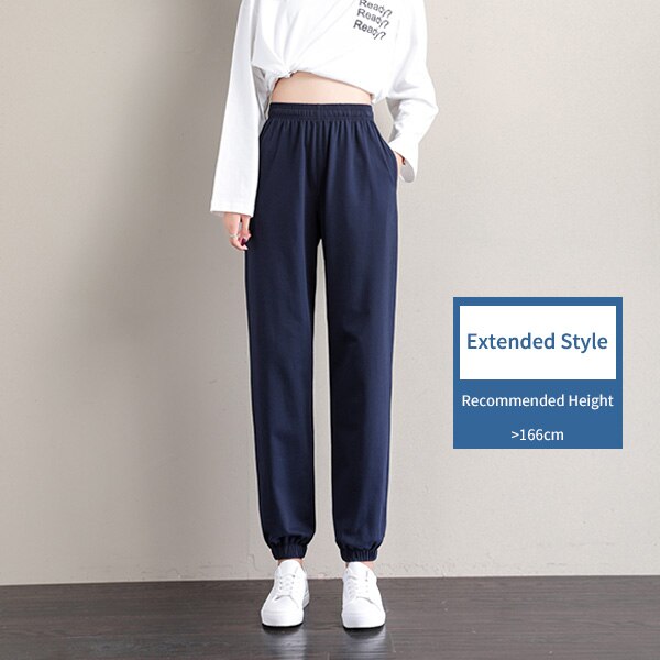 Pantalon de sport de style coréen pour femme, jogging taille haute, Streetwear, Harajuku, Baggy, Vintage: L / Navy Blue Extended
