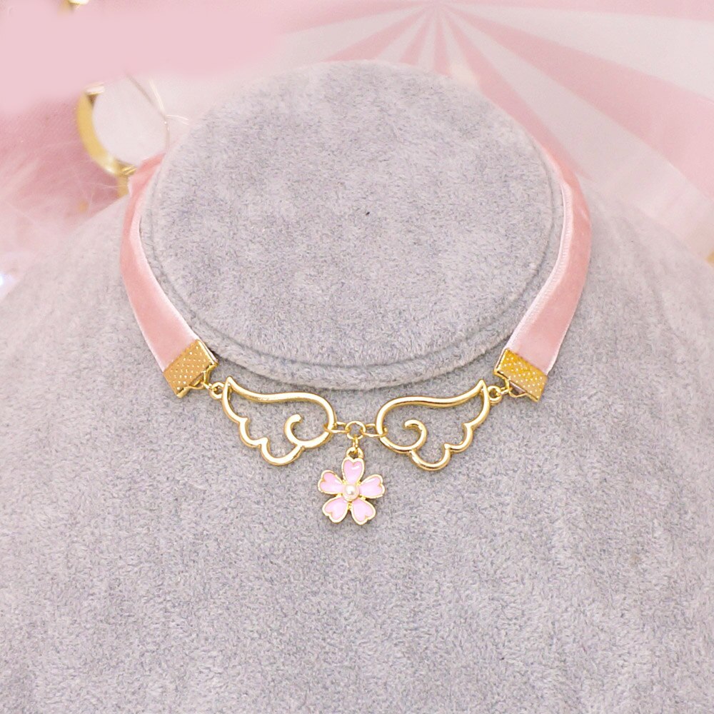 Colar Lolita Japonês Asas Harajuku irmã Macio Das Meninas Bonito de Veludo Rosa Sakura Cosplay Diário Gargantilha Colar Cervical