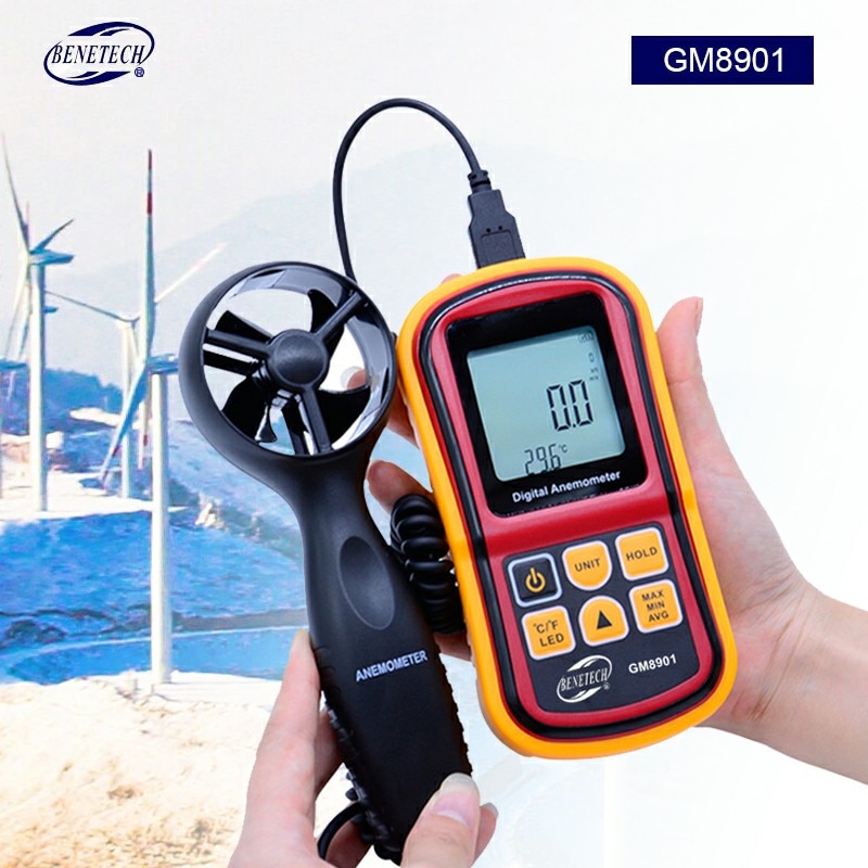 BENETECH Digitale Thermometer Anemometer + infrarood thermometer Wind Gauge Meter Voor Temperatuur huidige air velocity flow