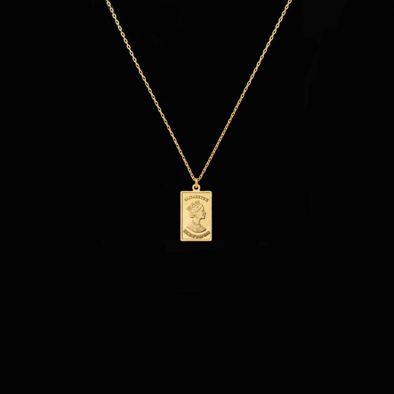 Peri'sBox Gold Color Queen Elizabeth Pendant Chokers Necklaces Metal Brass Square Layered Necklaces Female Charm Choker Kolye: Default Title