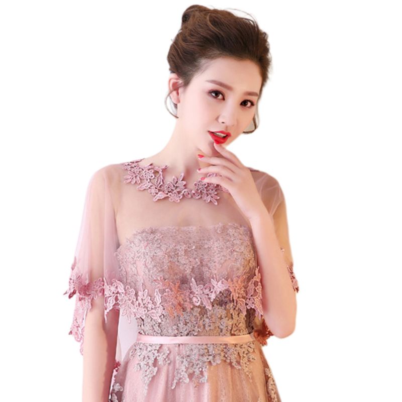 Femmes simple couche pure haut bas mariage châle enveloppement dentelle florale Applique épissage garniture mariée soirée Cape haussement d'épaules Capelet boléro: VIOLET
