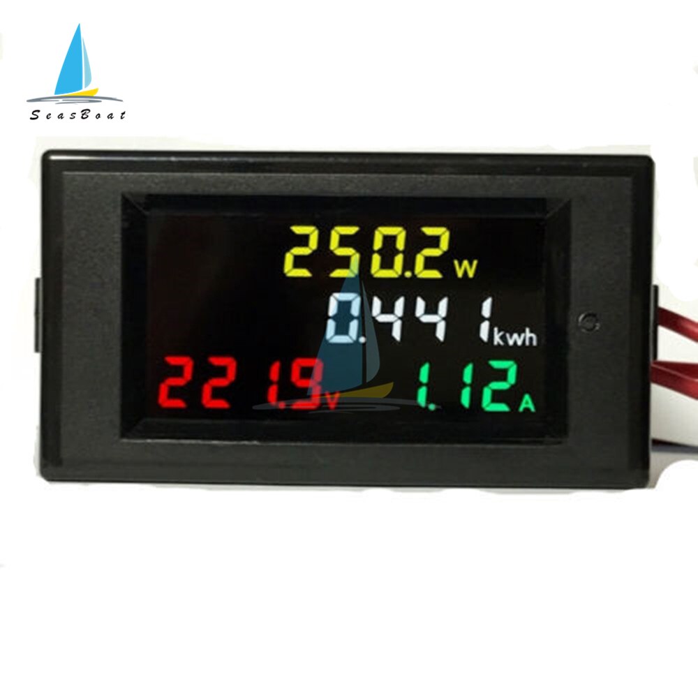Voltímetro Digital de CA, amperímetro, medidor de energía de potencia CA 80,0-300,0 V/CA 200,0-450,0 V 0-100A, pantalla a Color HD de 180 grados, LED impecable: 4 in 1 AC 80-300V