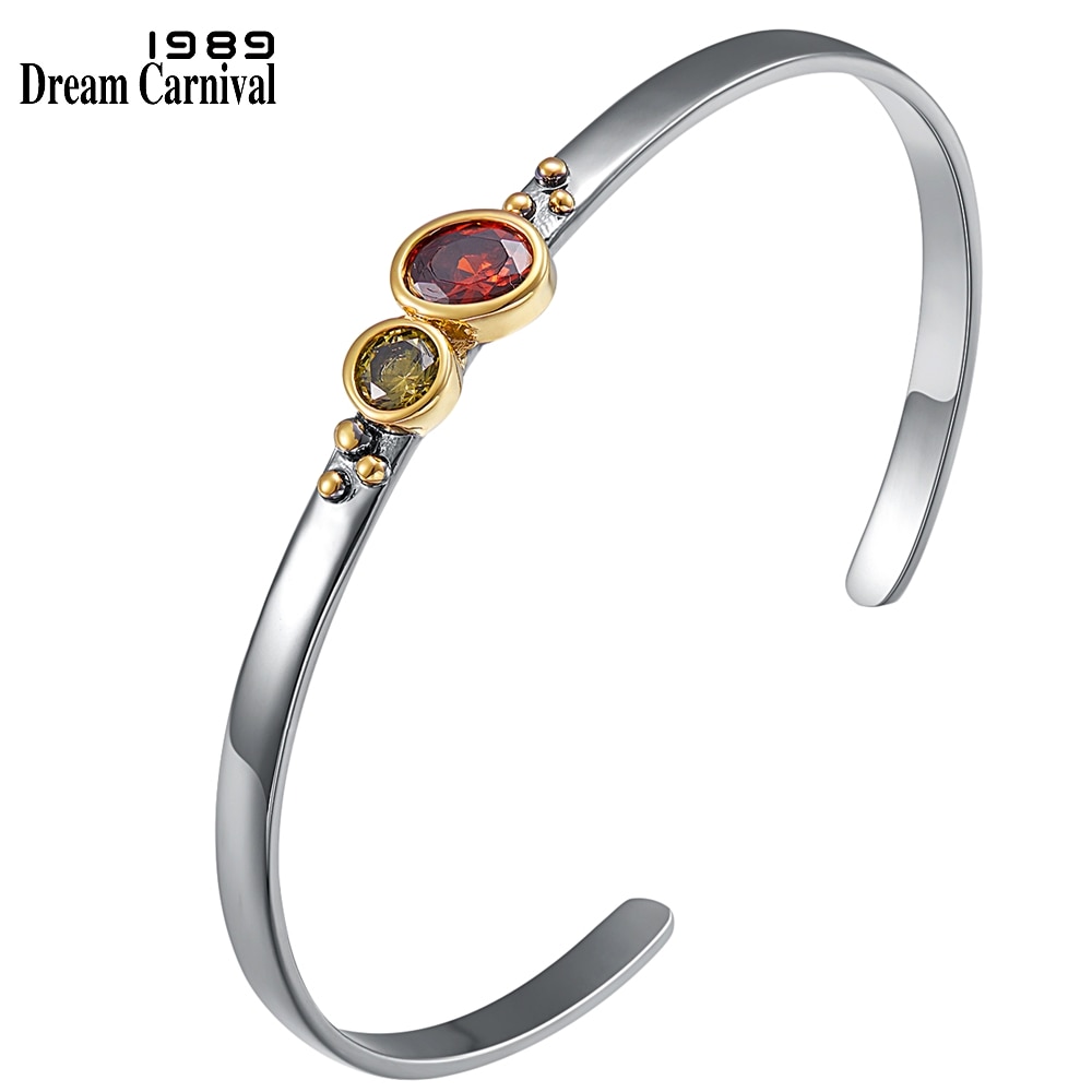 DreamCarnival1989 Brand Pretty Cuff Bangle for Women Light Thin Daily Black Gold Zirconia Bracelet Pick WB1228