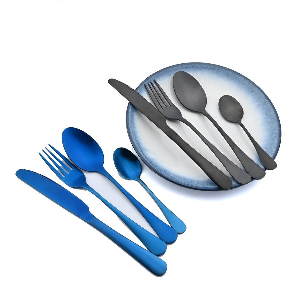 AJOYOUS Black Cutlery 4 Pcs Golden Cutlery Set 304 Stainless Steel Dinnerware Set Spoon Set Tableware Fork Knife Spoon