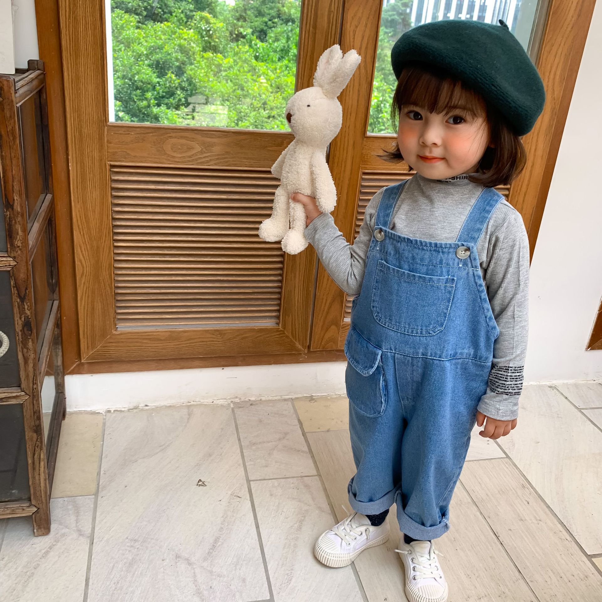 Jongens Meisjes Koreaanse Stijl Losse Denim Cargo Overalls 2 Kleuren Oversized Diepe Hak Pocket Bib Broek: Blauw / 12M