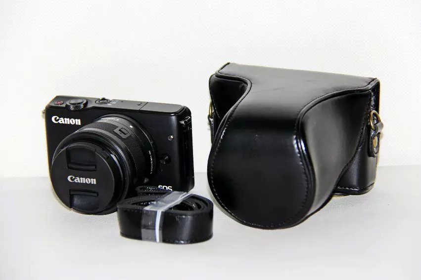Funda de cuero PU para cámara Canon EOS M10 EOS M100 EOS M200, bolso de hombro protector con correa