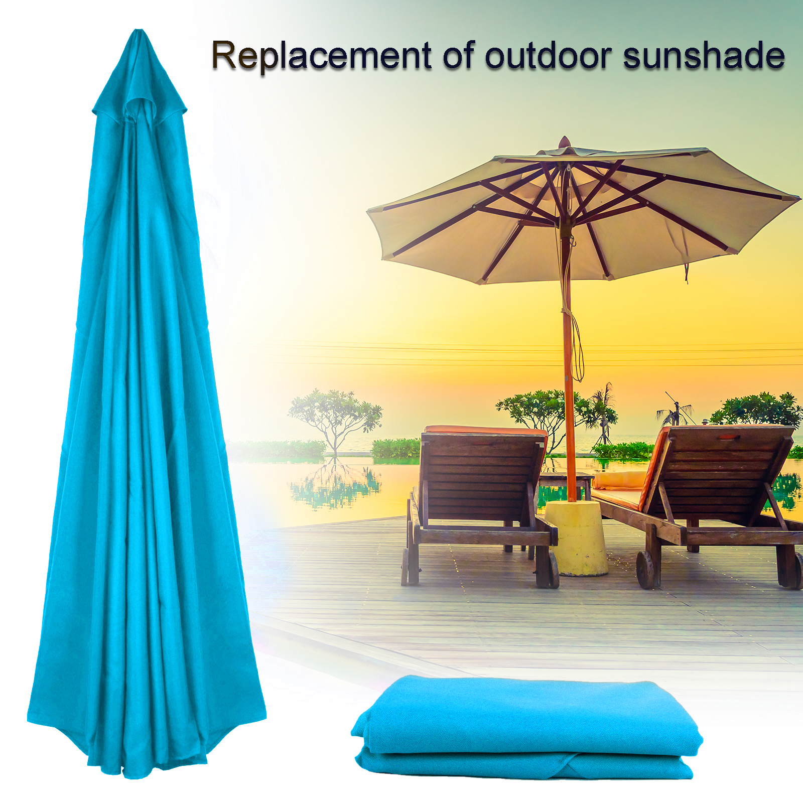 Patio Umbrella Replacement Canopy 2.7/3m Polyester Cloth 6/8 Ribs Swimming Pool Outdoor Parasol UV-protected Umbrella Canopy