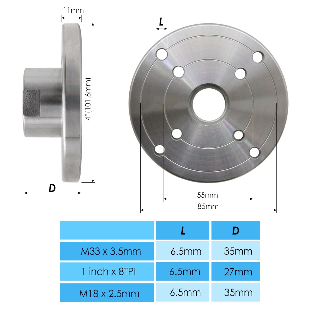 TASP-placa frontal de torno de madera, 4 ", 100mm para M33 M18, 1 pulgada, máquina de carpintería roscada, placa frontal de brida de mandril giratorio