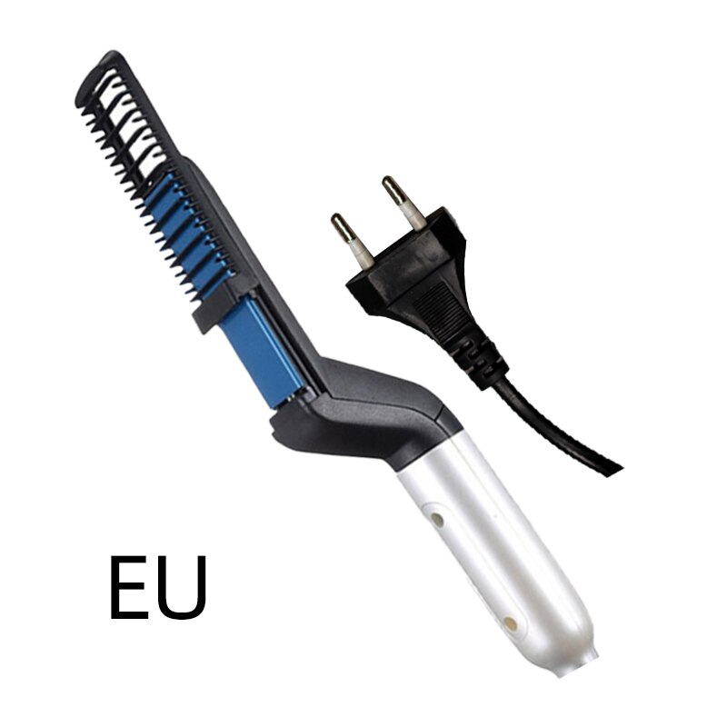 Multifunktionel elektrisk hår kam børste skæg glattejern skæg glatning kam glat hår curler styling værktøj: Eu