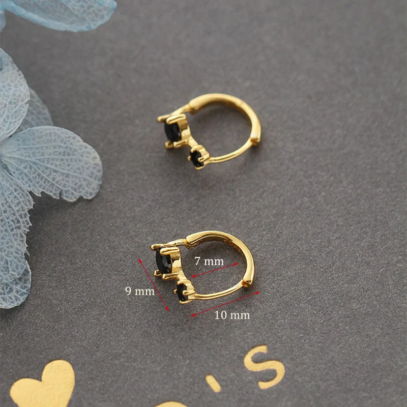 Pendientes de aro minimalistas Vintage para mujer, pequeños Huggies, piedra de circonia negra, pendiente pequeño de estilo Simple para mujer, joyería para Piercing,