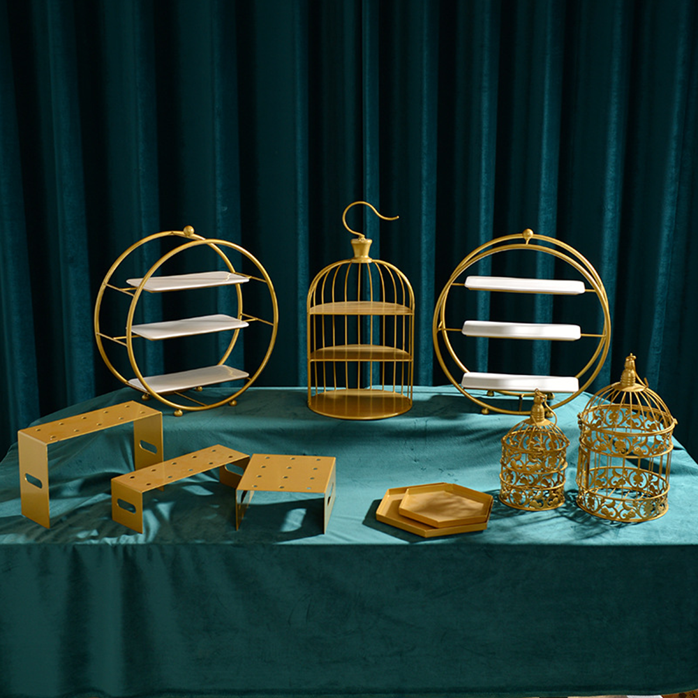 Dessert Table Cake Rack Brass Tray Afternoon Tea Tea Break Cold Cut Tableware Decoration Decoration Birthday Wedding Arrangement