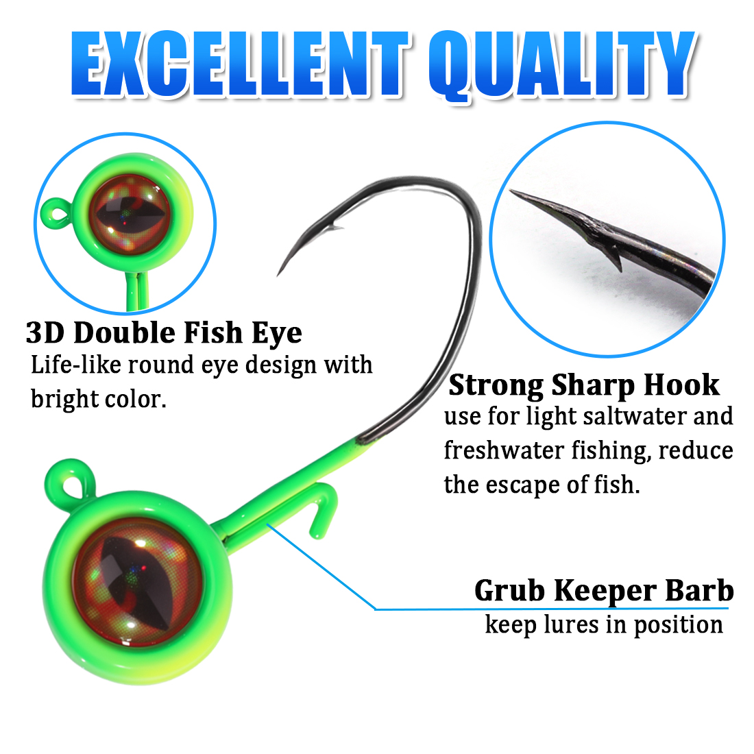 FishTrip Crappie Jig Heads Haak Swimbait Jig Head 3D Ogen Vishaken met Draad Keeper Lokt voor Panfish Bass Zoutwater