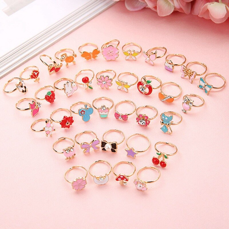 10 pièces/lot amour enfants mignon doux anneaux fleur Animal bijoux accessoires fille enfant bagues Chic