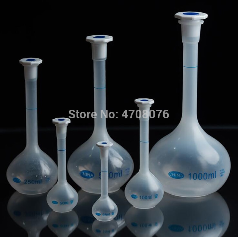 PP graduated volumetric flask with stopper Plastic lab measuring flask Graduated bottle for chemical test 25-50-250-500-1000ml