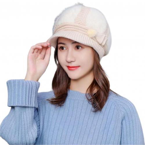 Winter dames gebreide baret muts met klep verguld roze wijnrood warme zachte effen muts dames imitatiebont muts: Rood