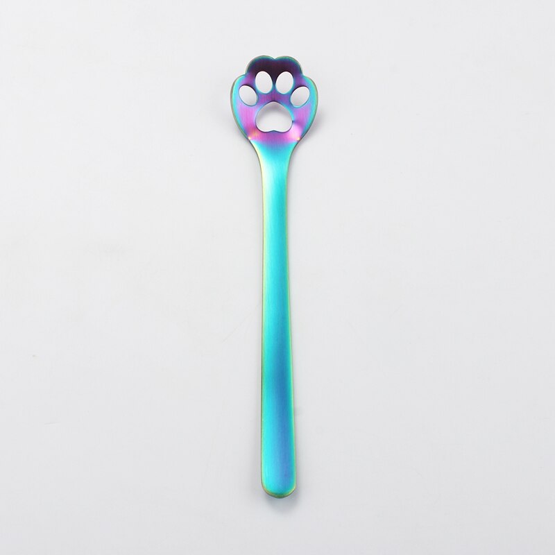 304 Stainless Steel Cat Dog Paw Claw Coffee Tea Milk Spoons Hollow Dessert Spoon Stirring Gold Spoon Cute Kitchen Tools: Colorful Cat Hollow