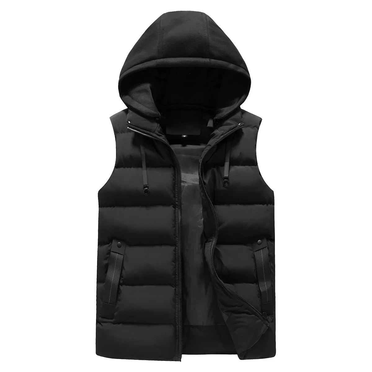 heren casual warm vest met capuchon effen dikker vest herfst winter waterdichte warme mouwloze jassen outdoor vest voor mannen: S / zwart