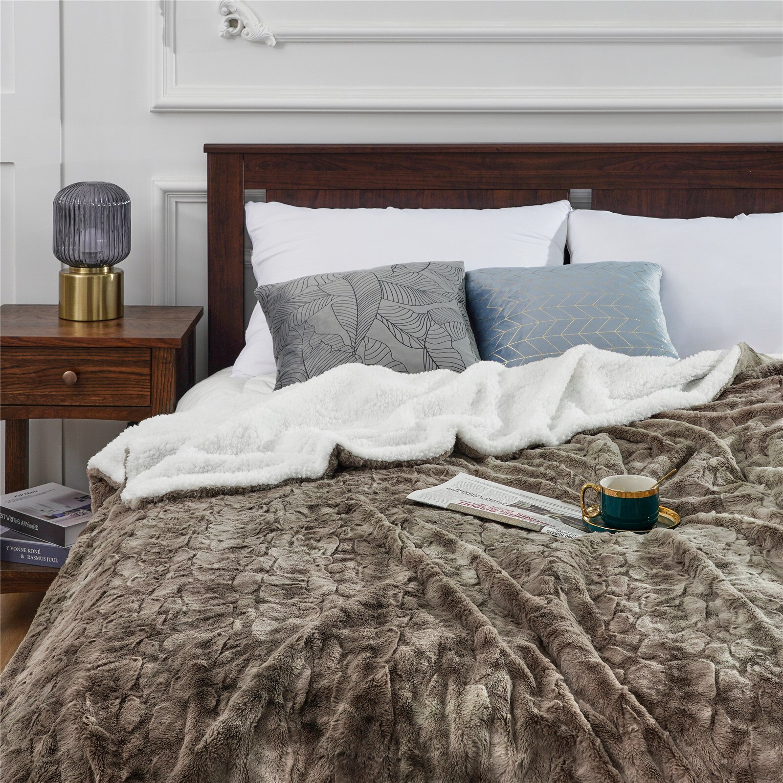 Kasjmier Dikke Sofa Dekens Fleece Sprei Voor Bed Dikker Pluche Dekens Double Layer Thuis Warmer Beddengoed Dekens: Coffee / 150x200cm