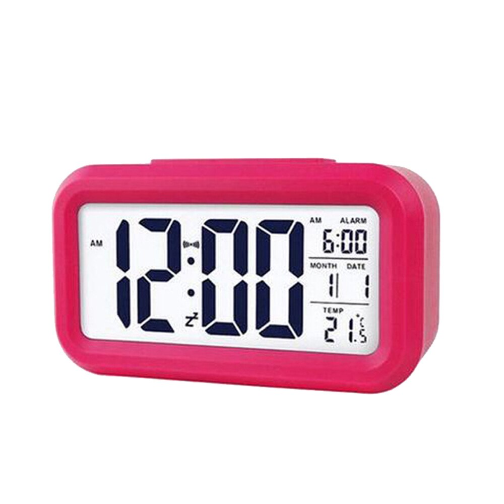 LED Digital Alarm Clock Electronic Digital Alarm Screen Desktop Clock Home Office Backlight Snooze Data Calendar Desk Clocks: Rose Red