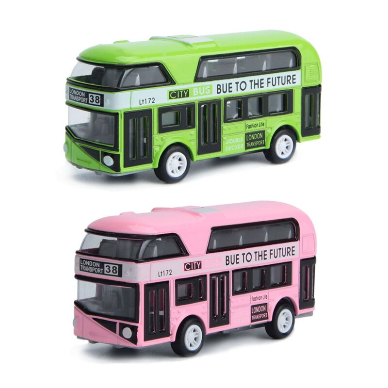 2 Pcs Double-Decker Bus London Bus Car Toys Sightseeing Bus Vehicles Urban Transport Vehicles, Pink & Green