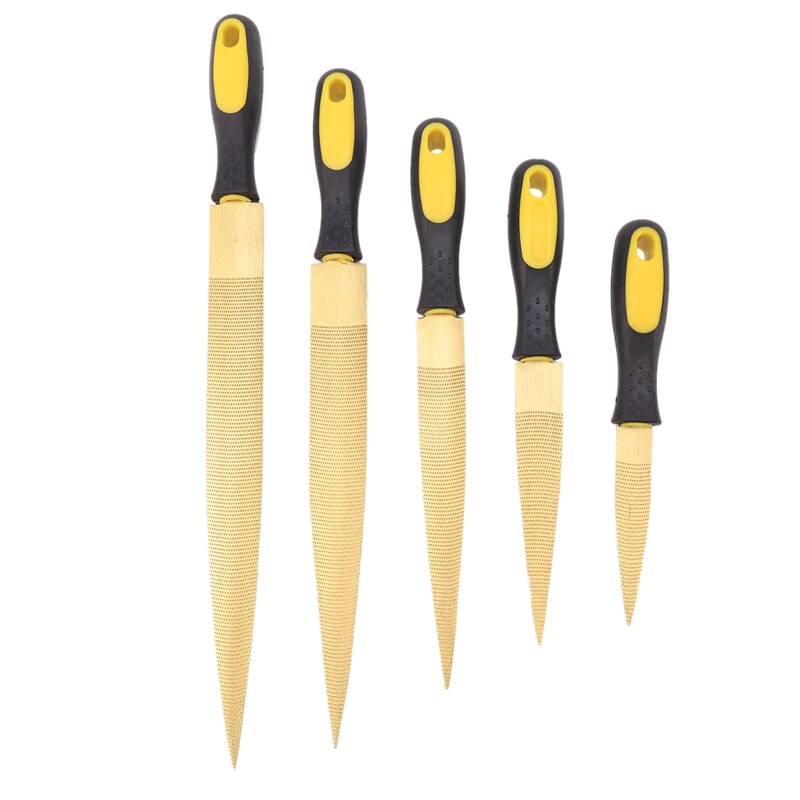 5Pcs Golden Tapered Wood Rasp with Rubber Handle - Bastard File Rasp Cut File for Wood Carving (4/6/8/10/12 Inches): Default Title