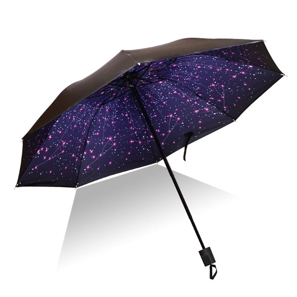 Sakura Black Adhesive Cloth Rainy Day Umbrella Portable Anti-UV Umbrella Furl Dustproof Sunshade Umbrella Internal Printing: Clusters of Stars