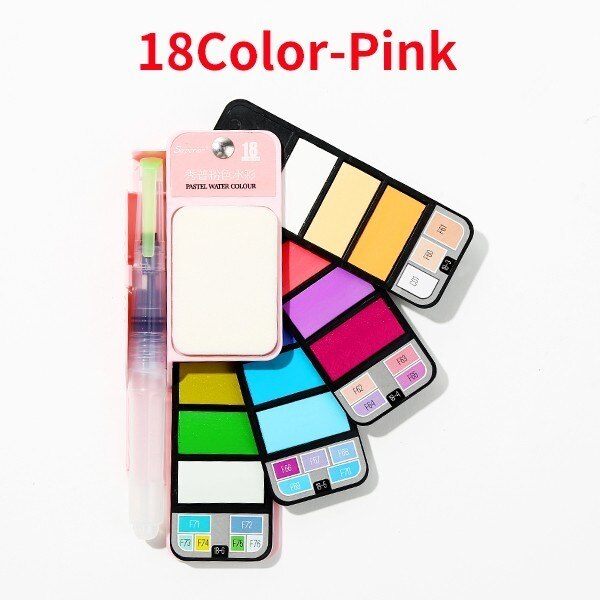"Juego de pintura de acuarela sólida Superior 18/25/33/42 con pincel de agua plegable Color de viaje pigmento para dibujar acuarelas profesionales watercolor arte pintar": 18Colors (Pink)