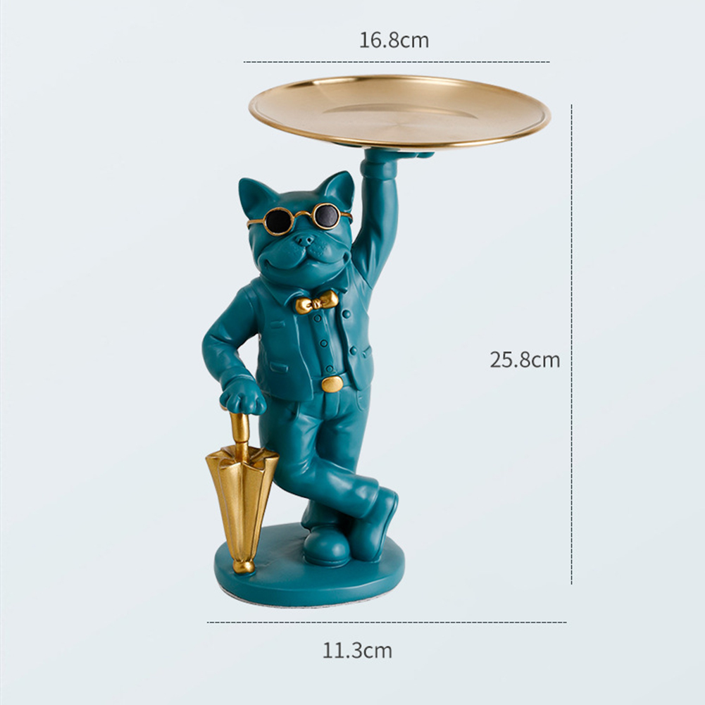 Nordic buldog francuski rzeźba figurka psa statua biżuteria przechowywania tabeli dekoracji prezent pas płyta okulary taca Home Art statua: Green E