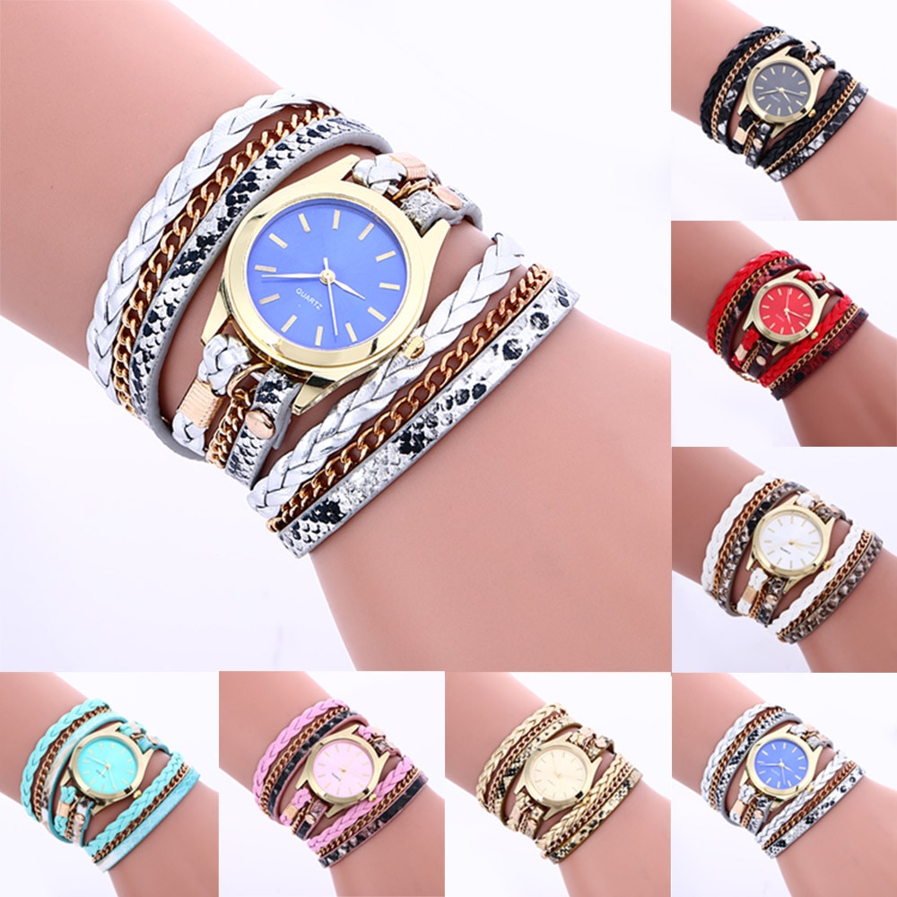 Ladies Weave Leather Bohemian Bracelet Watches Dress Woman Casual Quartz Wrist Watch часв женские наручные