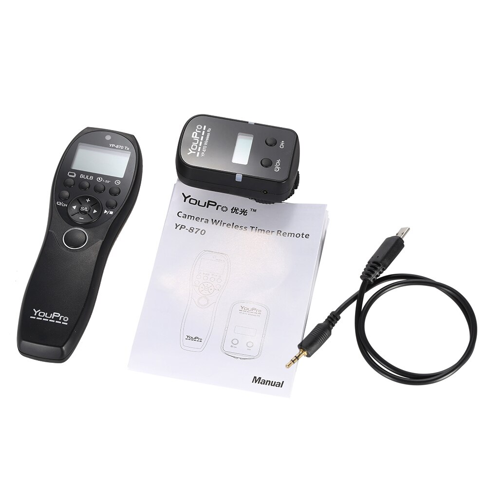 YouPro YP-870 II S2 2,4G Control remoto inalámbrico LCD temporizador obturador transmisor de lanzamiento receptor 32 canales para cámara Sony DSLR