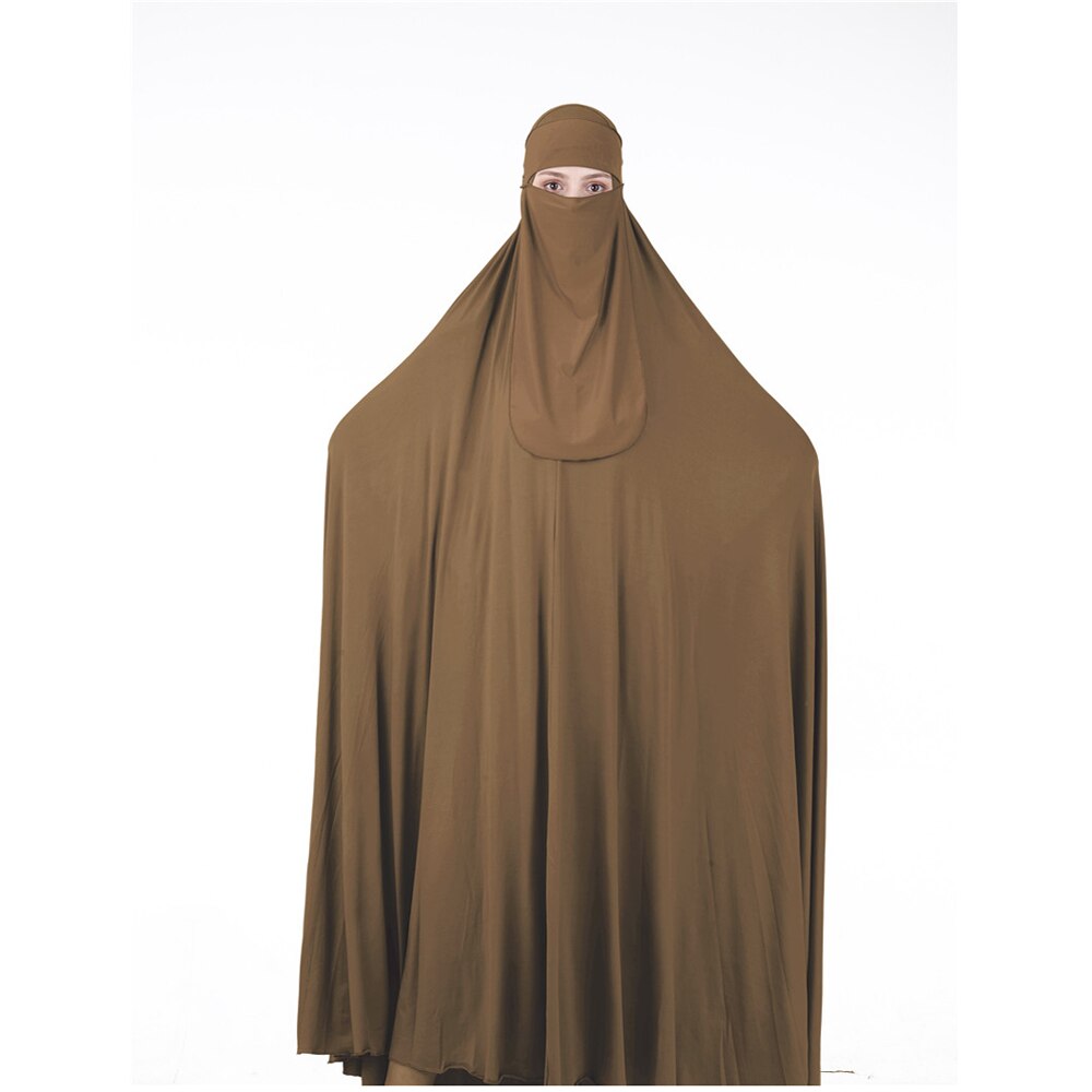 Cabeça jilbab muçulmano véu feminino abaya niqab burqa vestido de oração conjunto roupa islâmica robe hijab khimar kaftan turco ramadã: 03 Coffee / M