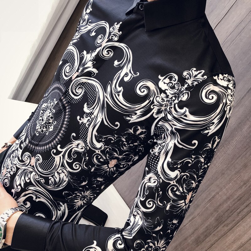 Svart skjorta herr slim fit långärmad camisa masculina chemise homme social men club balskjorta märke smokingskjortor