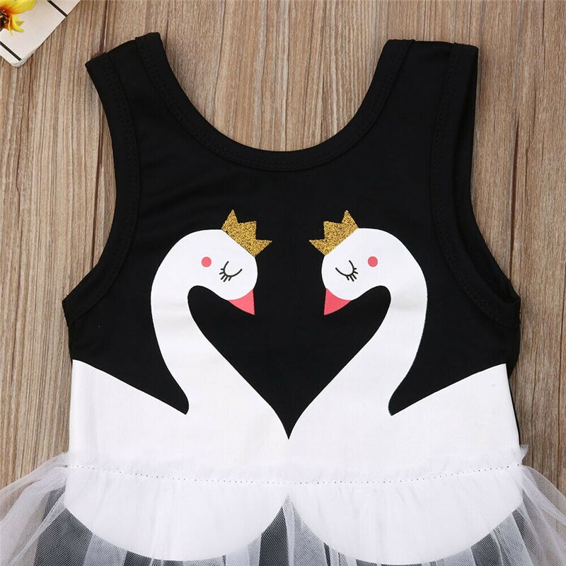 Summer Kids Girls Swimwear Swan Print Swimming Lace Kids Bathing Suit Bikini Swimsuit Girls One Piece Swimwear Children Swimsuit