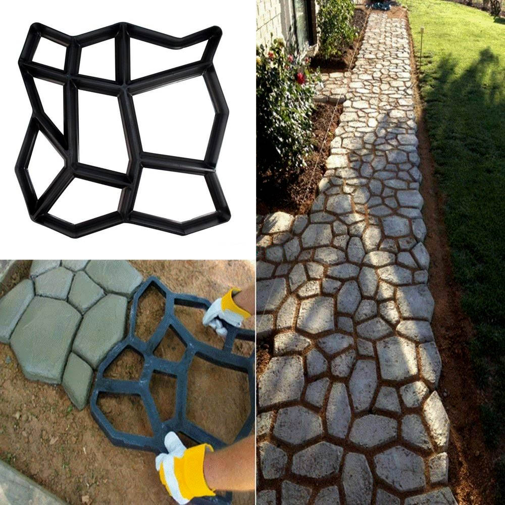 Plastic DIY Garden Pavement Mold Maker Walk Brick Stone Road Concrete Mold for Walkway Pathway Flooring Paving 35x35x3.6cm
