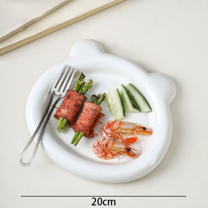 Plateau en céramique moderne mignon ours blanc Restaurant occidental assiette à Dessert chambre à coucher bureau bijoux organisateurs plateaux décoration de la maison: large