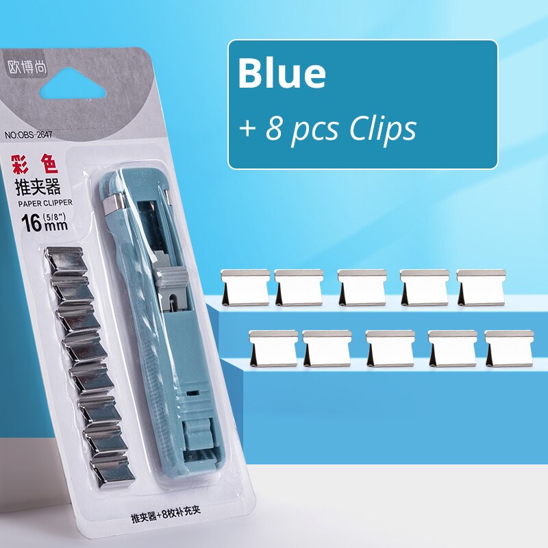 Mini pince à main réutilisable sans trace, agrafeuse à pression, classeur de livres en papier, bureau, école, étudiant, reliure, outils et fournitures: Blue