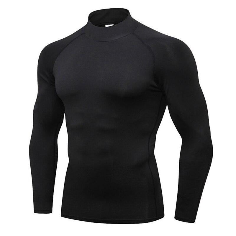 Lauf T-Shirt Männer Rollkragen Kompression Shirt trainieren Fitness Spitzen Herbst Bodybuilding Kleidung Fitnessstudio Langarm T Hemden: Schwarz Rollkragen / XL