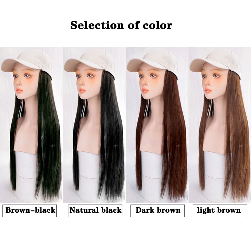 Berretto da baseball con capelli lunghi lisci capelli finti parrucca cappello estensioni dei capelli sintetici cappello con capelli parrucchino naturale per le donne