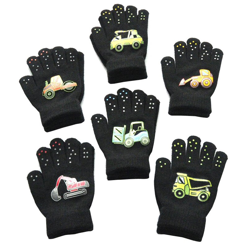 freundlicher Winter Warme Handschuhe für 6-12Jahre Jungen Und Mädchen Nette Bau Lkw aufbringen Kind Weiche Gestrickte Fäustlinge
