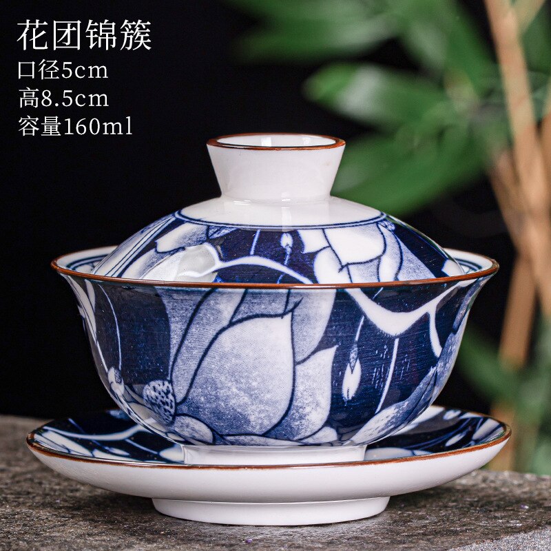 Gaiwan Chinese Sancai 6 oz Tureen Tray Cup Theeset Kom Schotel Deksel Thee Koffie (Gouden Wolk